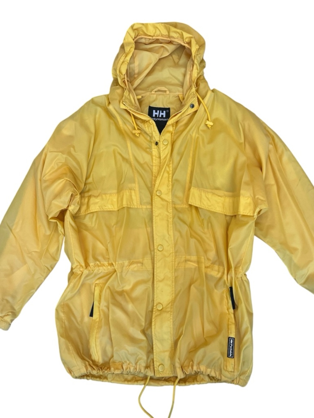 Helly Hansen Yellow Nylon Rain Jacket Anorak Mens Large Hooded Packable Gorpcore